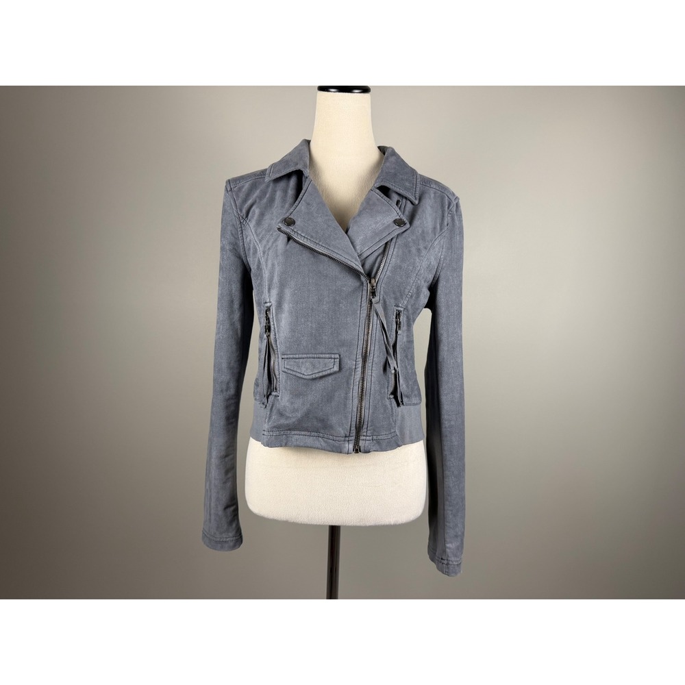 Marrakech Moto Jacket Faux Suede Medium Grey Asymmetrical Zip Cropped Moto Coat - Picture 8 of 10